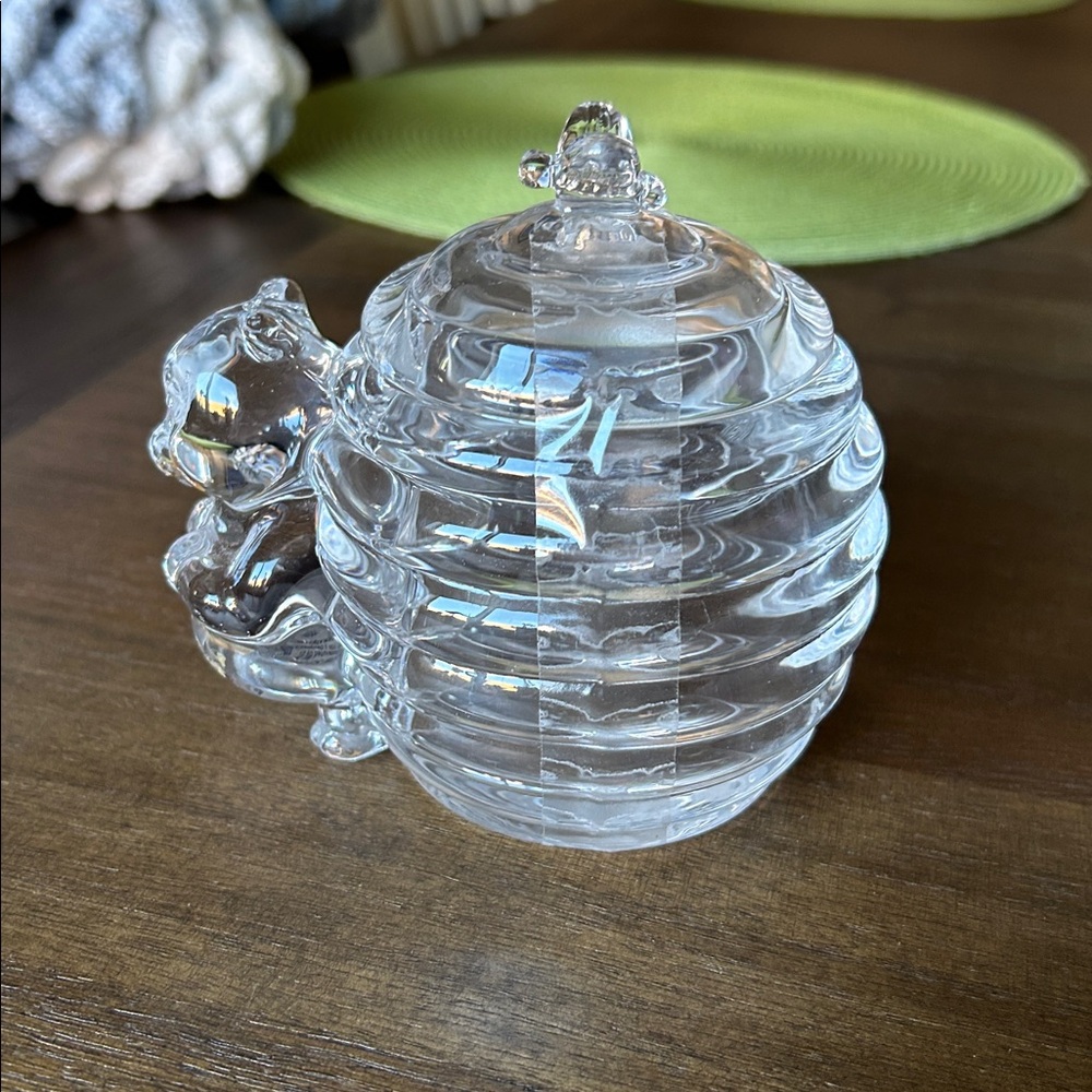 Clear Glass Bear Honey Jar heavy beautiful glass. New with tag.